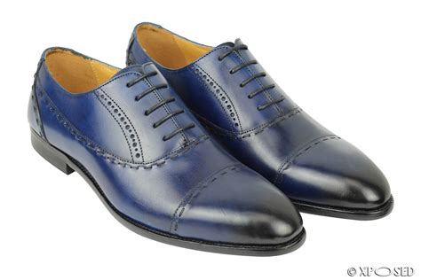New Mens Real Leather Lace Up Oxford Shoes Dark Blue Smart Formal