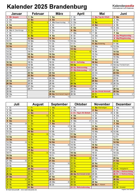 Kalender 2025 Brandenburg Ferien Feiertage Excel Vorlagen