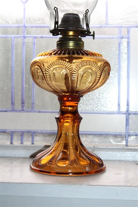 Antique Amber Glass Oil Lamp Eapg
