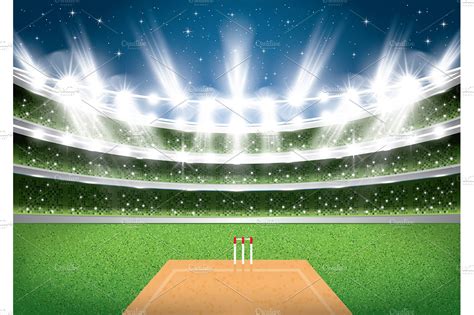 Cricket Stadium With Spotlights Illustrations ~ Creative Market