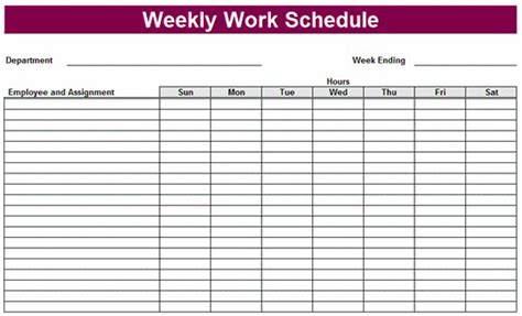 Free Printable Work Schedule