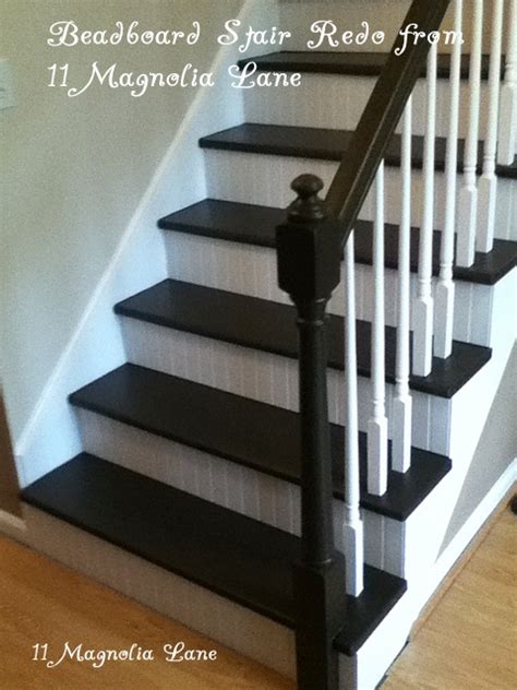 Stair Redo With Painted Treads And Beadboard Risers 11 Magnolia Lane