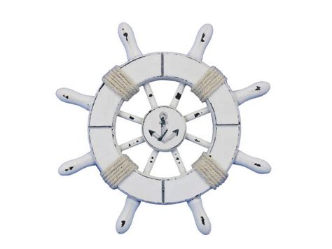 This rustic white ship wheel is 12 and combines a bold finish with quality craftsmanship to make this the perfect nautical wall. Rustic All White Decorative Ship Wheel With Anchor 6 ...