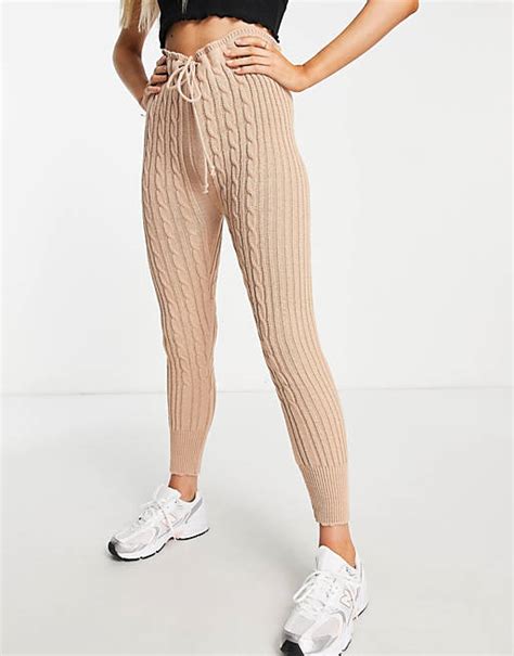 Glamorous Cable Knit Leggings Co Ord In Beige Asos