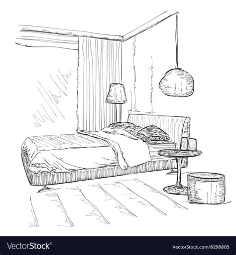 Bedroom Modern Interior Drawing Sketch Royalty Free Vector