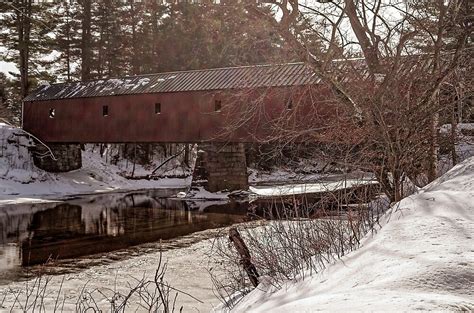 Sawyers Crossing Covered Bridge In Winter By Tonycrehan Redbubble