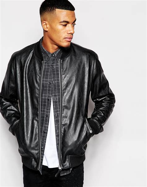 Lyst Asos Leather Bomber Jacket In Black In Black For Men