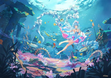 Download Underwater Anime Girl Queen Fantasy 1920x108