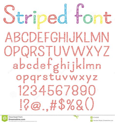 Spriped Font Alphabet Numbers Punctuation Marks One Letter One