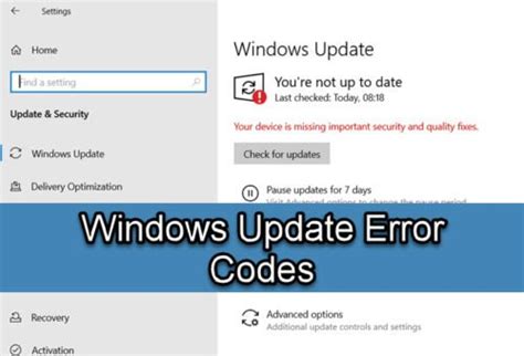 Complete List Of Windows Update Error Codes On Windows