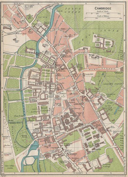 Cambridge Vintage Town City Map Plan Colleges Cambridgeshire 1930 Old