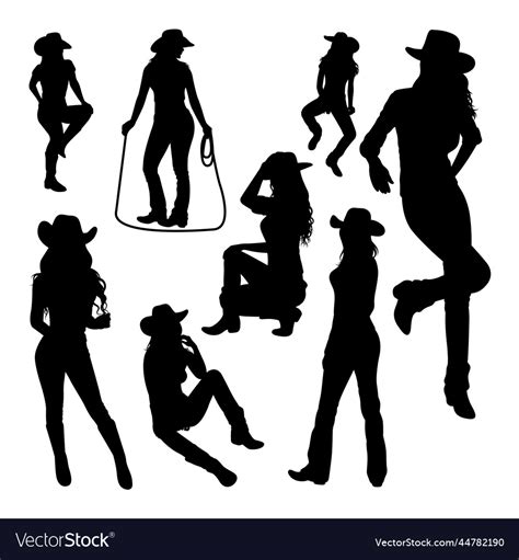 Beautiful Cowgirl Gesture Silhouettes Royalty Free Vector