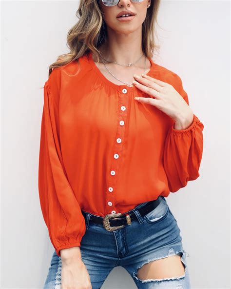 Solid Button Through Casual Blouse | Casual blouse women, Casual blouse, Casual