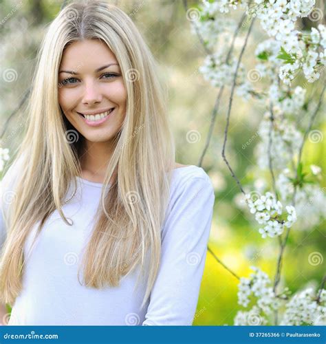 Summer Girl Portrait Beautiful Blonde Woman Smiling On Sunny Summer Or Spring Day Outside On A