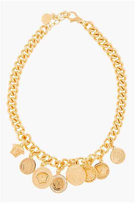 Versace Gold Long Medusa Necklace With Fringes Womens Necklaces
