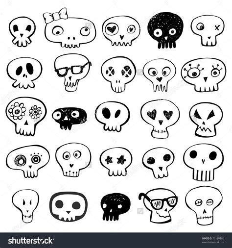 Skulls Doodles Vector Set Halloween Doodle Doodle Drawings Skull