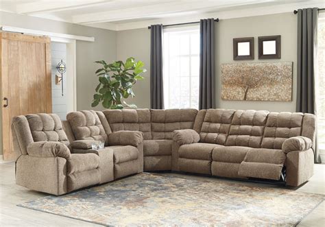 Modern Living Room Sectional Light Brown Fabric Reclining Sofa Couch
