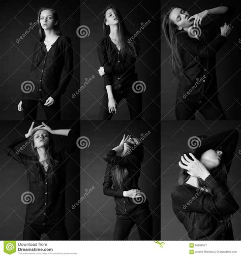 Six Image Of The Same Fashion Model In Different Poses Royalty Free
