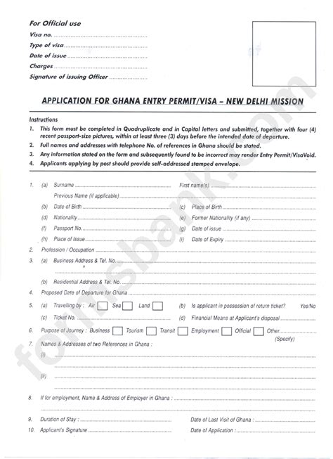 Application For Ghana Entry Permit Visa New Delhi Mission Printable Pdf Download