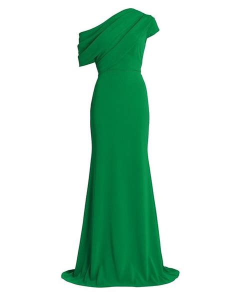Badgley Mischka Synthetic Draped One Shoulder Gown In Green Lyst