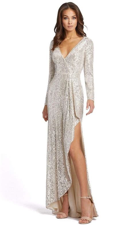 Ieena Duggal 26395 V Neck Long Sleeve Full Sequin Evening Gown In 2021 Long Sleeve Gown