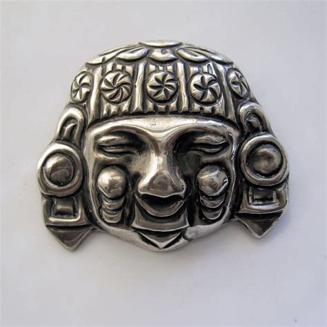 Vintage Mexican Inca Headface Sterling Silver 1940s Pin From Annamae1