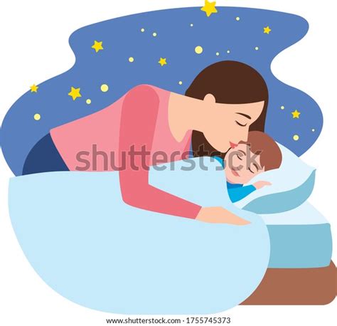 mother giving her son goodnight kiss stock vector royalty free 1755745373
