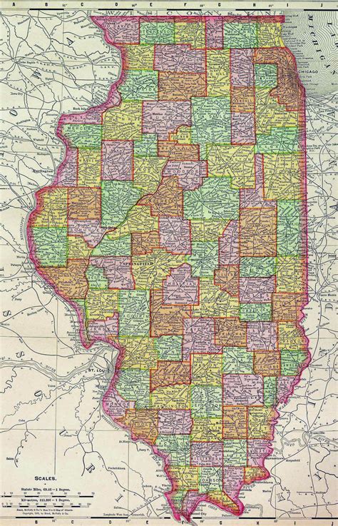 Detailed Old Administrative Map Of Illinois State 1895 20 Inch By 30