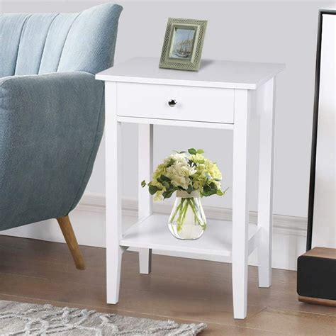 Ssline Tall Bedside Table White Wooden One Drawer Night