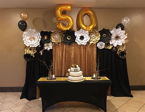 50th Birthday Party Paper Flower Backdrop Gold Birthday Party Decorations 50th Birthday Party