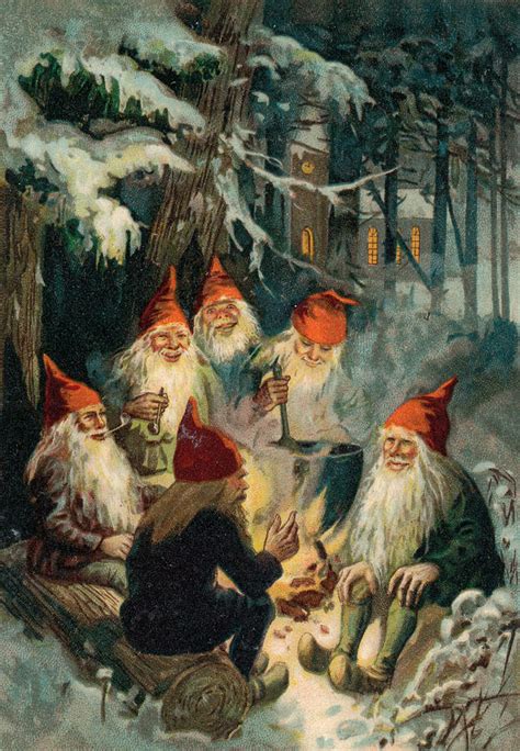 Christmas Gnomes Painting By English School