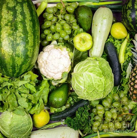 Huge Group Of Fresh Green Fruit And Vegetables Concept Of Heal