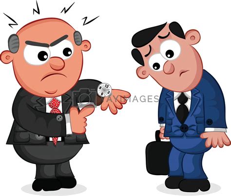 Royalty Free Vector Business Cartoon Boss Man Angry At Late