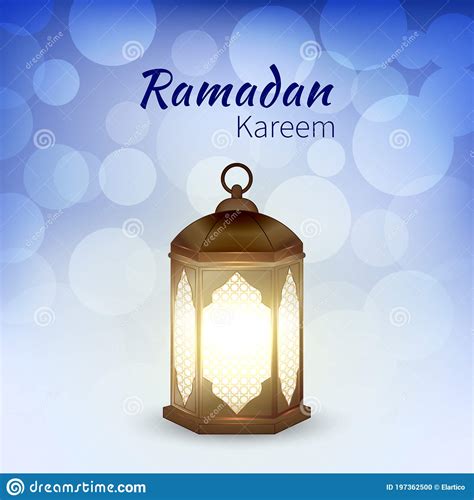 Ramadan Kareem Greeting Card With Islamic Lantern On Blue Bokeh