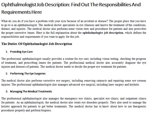 Ophthalmologist Job Description Find Out The Responsibilities And