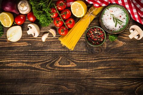 Food Cooking Background On Kitchen Table Top View Stock Image Image