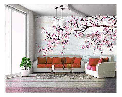 Wall26 Large Wall Mural Watercolor Style Ink Painting Pink Cherry Blossom On Abstract