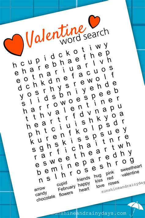 valentine word search printable