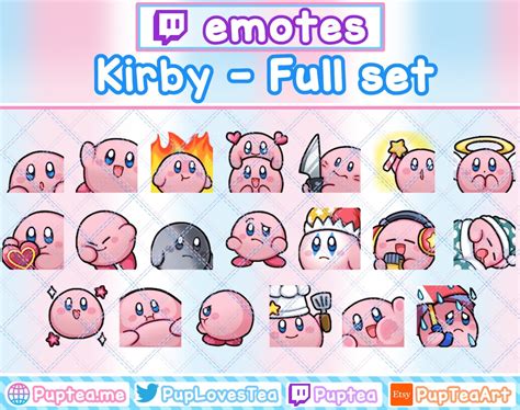 20x Cute Kirby Emotes Pack For Twitch Youtube And Discord Full Set Etsy