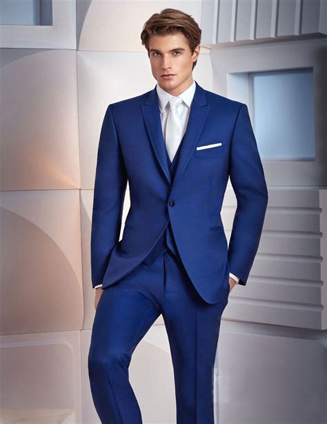 High Quality Royal Blue Tuxedos Slim Fit Mens Wedding Suits One Button