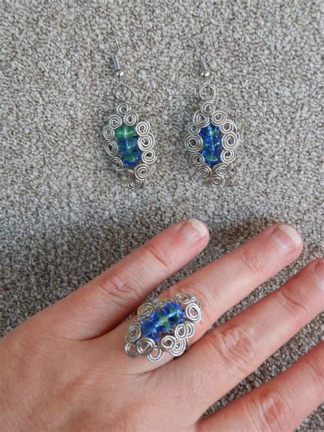 Blue Green Tourmaline And Silver Jewelry Set Ring And Etsy