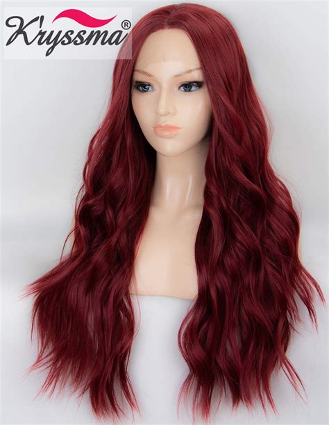 K’ryssma 22 Inches Wine Red Lace Front Wigs Burgundy Synthetic Wig For Women Glueless Long Wavy