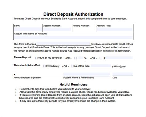 Generic Direct Deposit Authorization Form Submit Direct Deposit Form