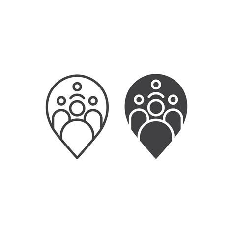 Meeting Point Location Pin People Group Vector Outline Icon Template