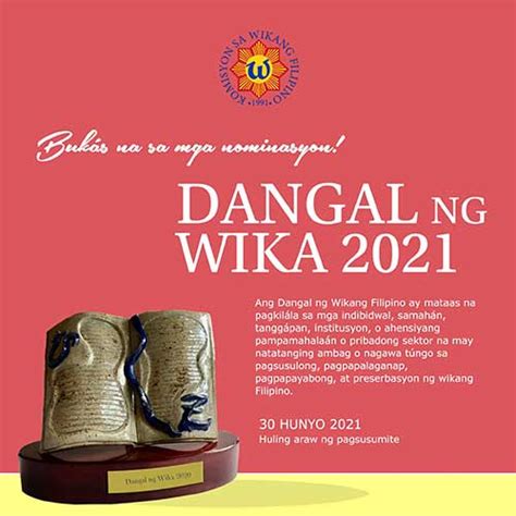 Dangal Ng Wika 2021 Bukás Na Para Sa Nominasyon Daily Guardian