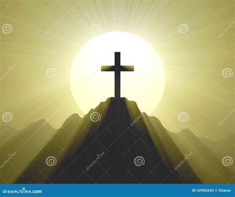 Mountain Top Cross Holy Light Halo Stock Illustration Illustration Of