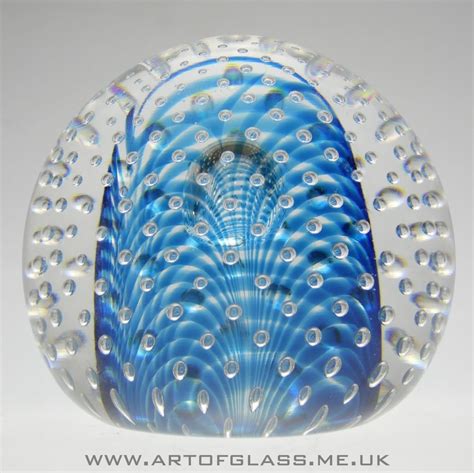 Vintage Blue Glass Paperweight With Controlled Bubbles Glass Paperweights Crystal Paperweight