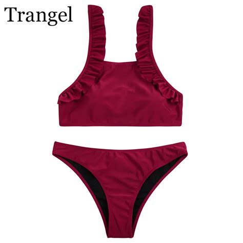 Trangel 2018 Bikini Brazilian Women Swimsuit Ruffle Shoulder Bikini Set Sexy Padded Swimwear