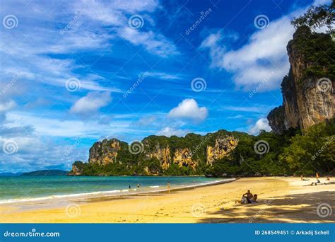 Railay Beach Thailand Beautiful Famous Beach Lagoon Between Limestone