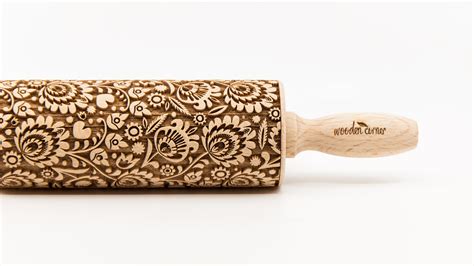 No R342 Polish Folk Flowers 2 Negative Version Rolling Pin Engraved